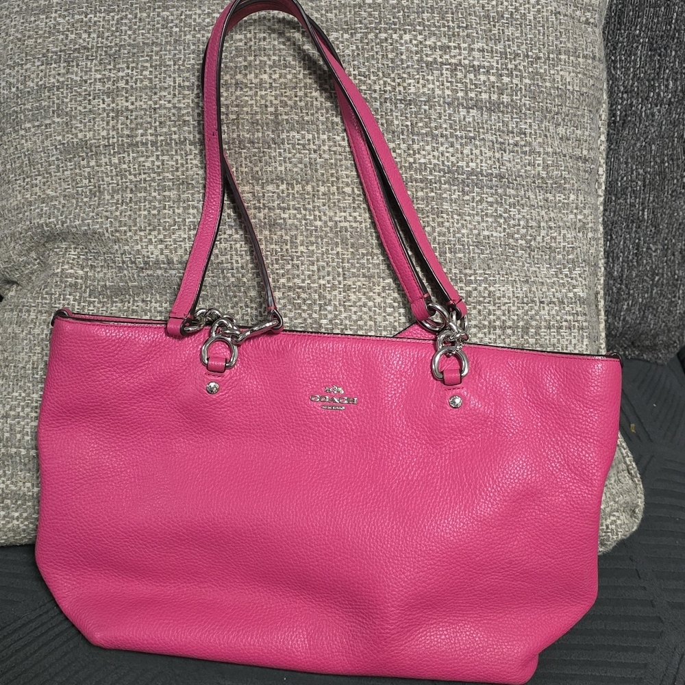 Coach Bright Pink Pebbled Leather Shoulder Tote